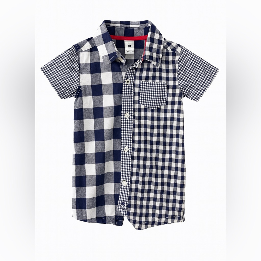 Carter's Navy and White Checkered Button Down Shirt